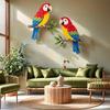 2 Stück Holzpapagei Wandkunst Tropischer Papagei auf Ast Wanddekoration Lebensechte Vogel Hängende Skulptur für Zuhause Schlafzimmer Kinderzimmer Büro