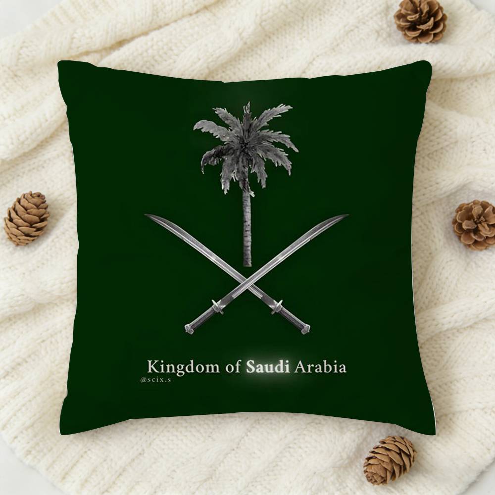KKingdom Of Saudi Arabia Flag Doublesided Printed Square Decorative Cushion Cover for Sofa Living Room Home Decor