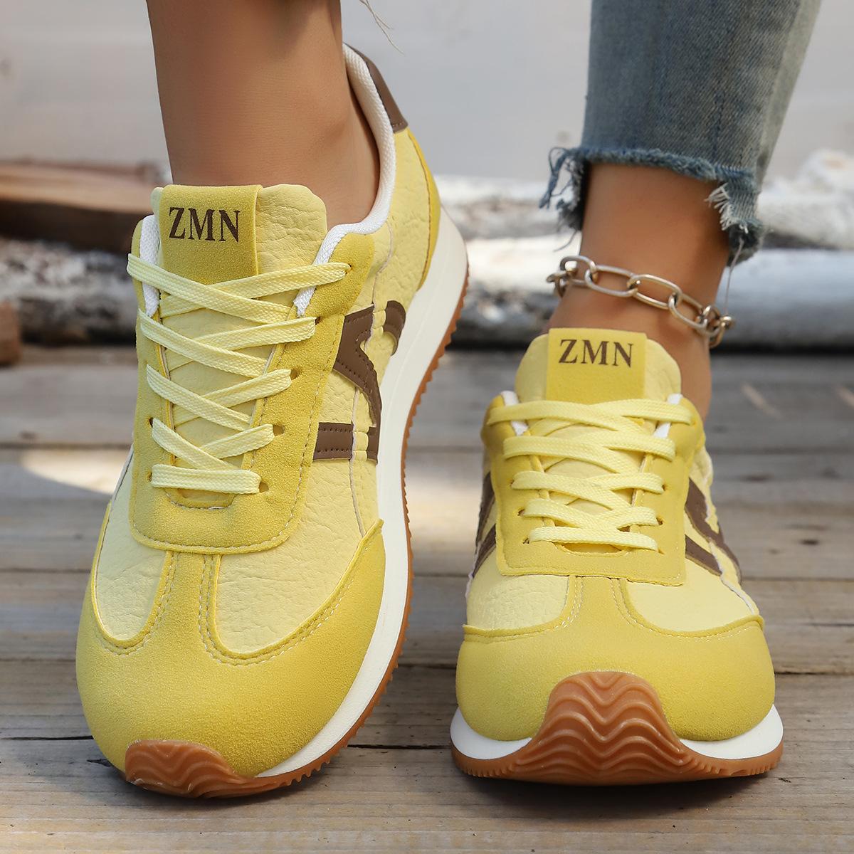 

Тупоносые уродливо-милые кроссовки Форреста Гампа женские 2025 новые ретро спортивные туфли на плоской подошве повседневные спортивные туфли для моральной подготовки 40 жёлтый