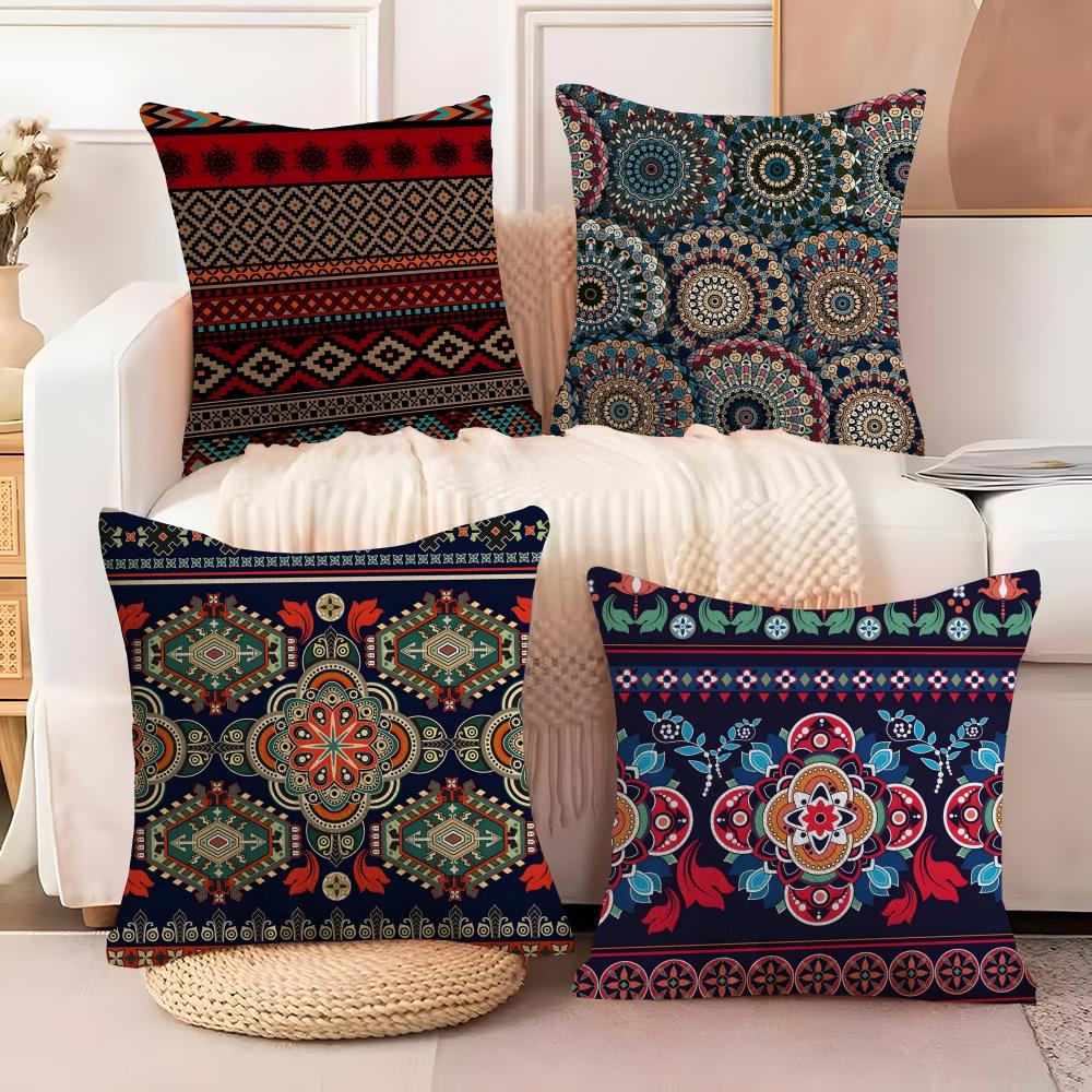 Red Ethnic Style Shading Cushion Cover Soft Plush Fabric DoubleSided Printed Sofa Cushion Cover for All Seasons Home Decor Gift