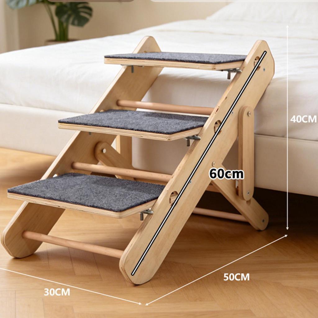 Wooden Pet Stair Portable Stable 2 in 1 for Cars Small and Older Animals 3 steps