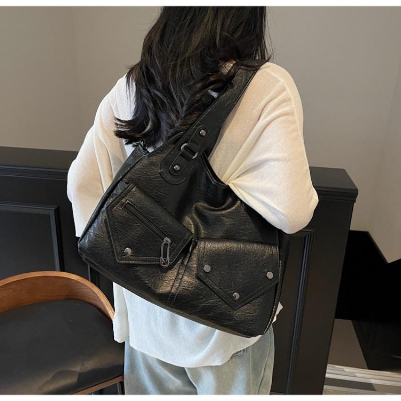 Retro shoulder bag contrasting color splicing tote bag