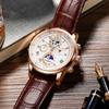 LIGE Men's Quartz Multifunctional Waterproof Watch - Three-Eye Six-Hand Design