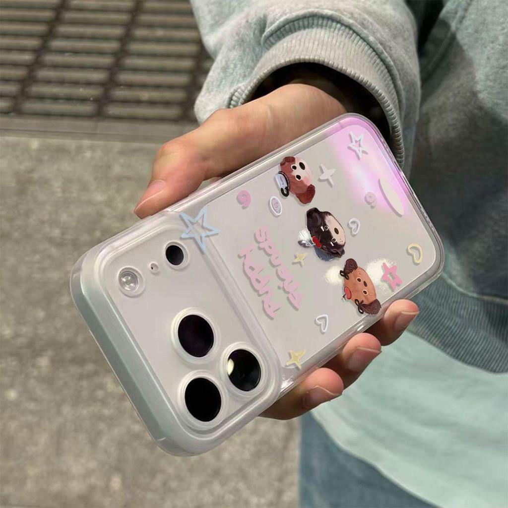 Korean-Style Puppy Head Transparent Phone Case for Apple 17/16/15/14