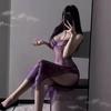 New Sexy Sexy Hot Lace Nightdress High Waist Split Passion Pajamas Purple Suit