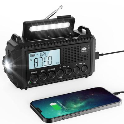 Mesqool Emergency Radio, Solar Powered, Multifunctional, Hand-Crank, Flashlight, Reading Lamp, SW/AM/FM (FM Frequency 76.00MHz - 108MHz), SOS Alert, S