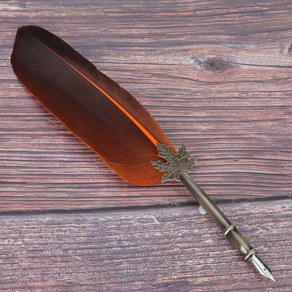 Vintage Feather Fountain Writing Pen Calligraphy Ink Quill Dip Pen with Gift Box(Orange)