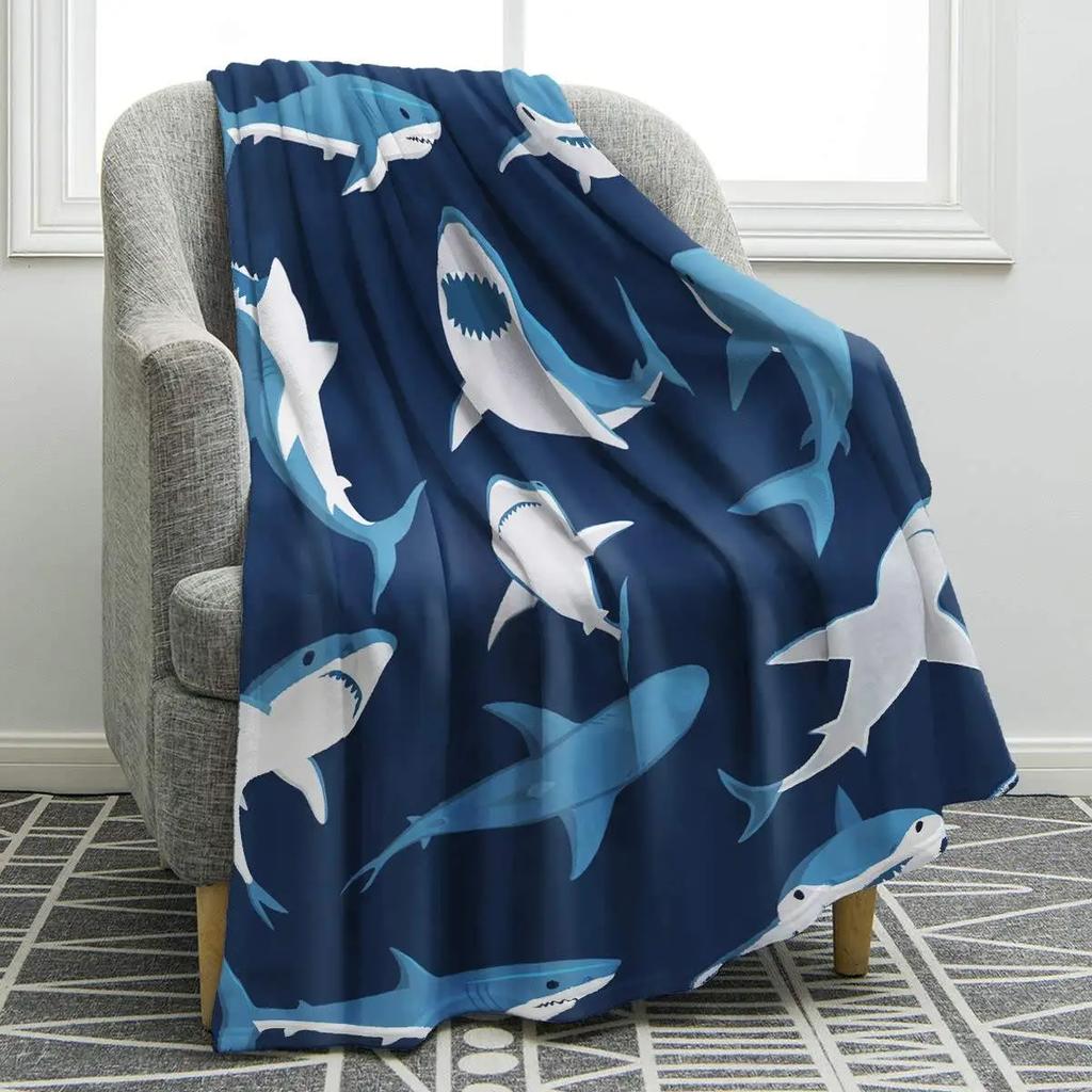 Marine animal cartoon animation digitalprinted polyester velvet flannel cover blanket Fleece soft sofa cover blankets for beds
