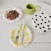 INS Wind High Beauty Stripe Wave Dot Under Glaze Ceramic Plate Dudu Dessert Plate Korean Breakfast Set VLOG Plate Dinner Set