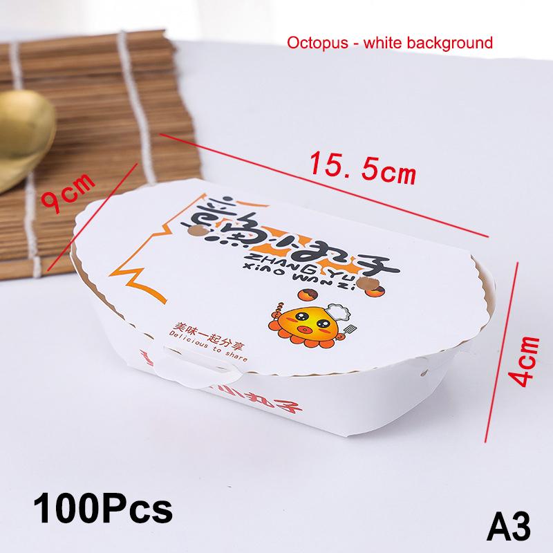 100Pcs Disposable Cartoon Octopus Ball Packaging Box Japanese Street Food Takoyaki Takeaway Snack Packing Container Party