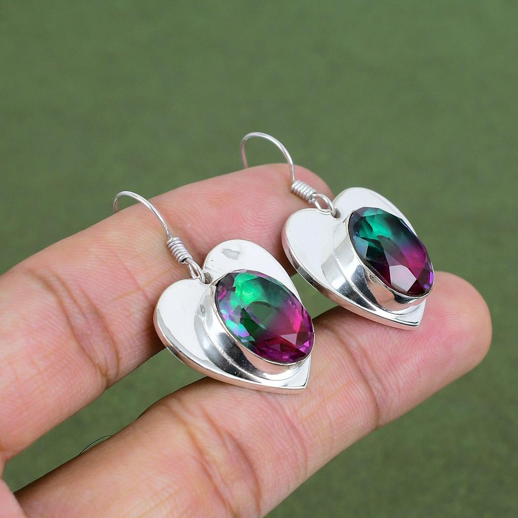 Fasetterad Multi Turmal Örhänge 925 Sterling Silver Örhänge Handgjorda Äkta Ädelstensörhängen Naturlig Multi Turmal Smycken Gåvor Till Hustru