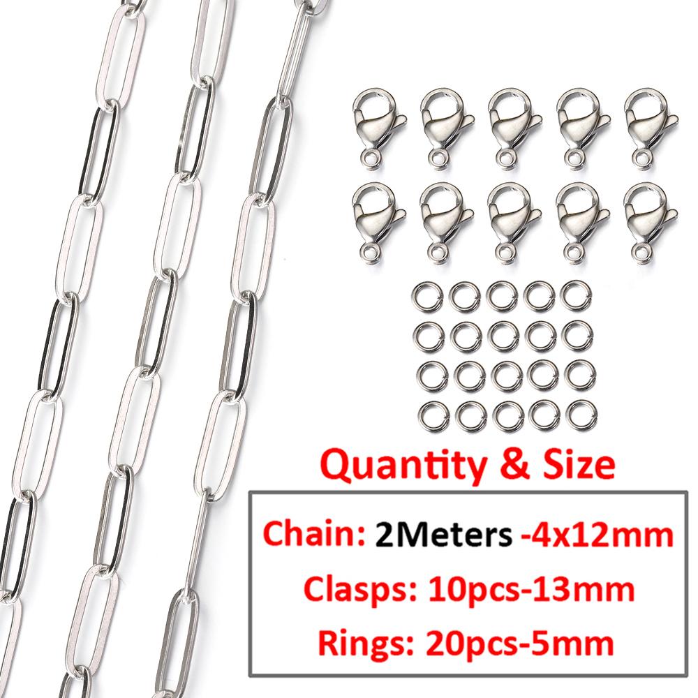 2Meters/1Meter Stainless Steel Chain Lobster Clasps Jump Rings Connectors Chains for Bracelet Necklace Jewelry Making DIY Kit