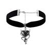 Gothic Punk Dark Devil Black Drip Glaze Heart Shape Flower Pendant Velvet Choke Necklace for Women Halloween Party Jewelry Gifts