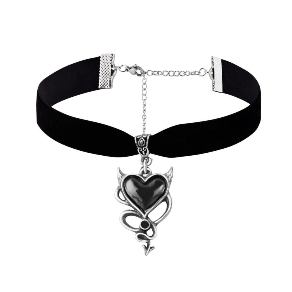 Gothic Punk Dark Devil Black Drip Glaze Heart Shape Flower Pendant Velvet Choke Necklace for Women Halloween Party Jewelry Gifts