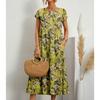 YYFS Women's Fashion Summer Spring Flower Pattern Print Short Sleeve O-Neck Loose Waistlinet Casual Dresses1