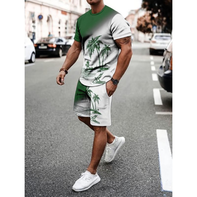 

[Breathable Outdoor] Casual Sports Suit | Men s T-shirt and Five-Pants Suit | Breathable | 3D Printing | Outdoor | Summer | Adult Men XXL