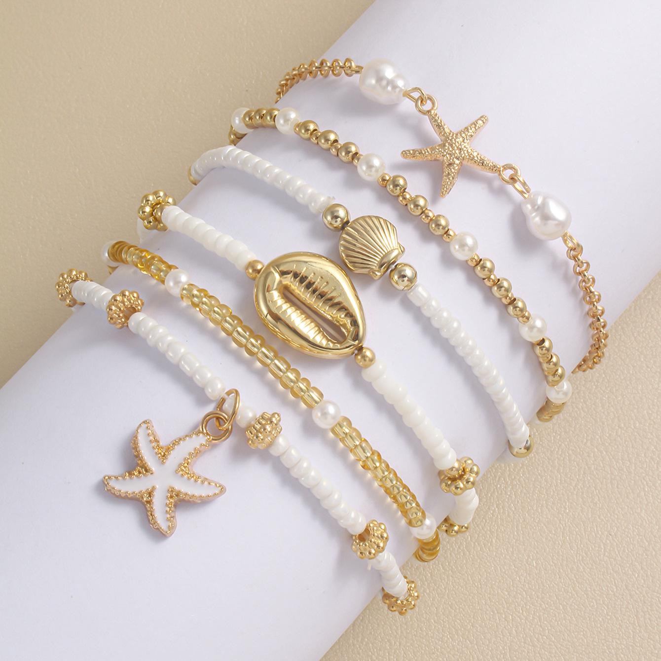 

Bohemian Shell Starfish Bead Bracelet Set for Women Fashion Summer Beach Multilayer Stacked Pearl Bracelets Party Jewelry Gifts