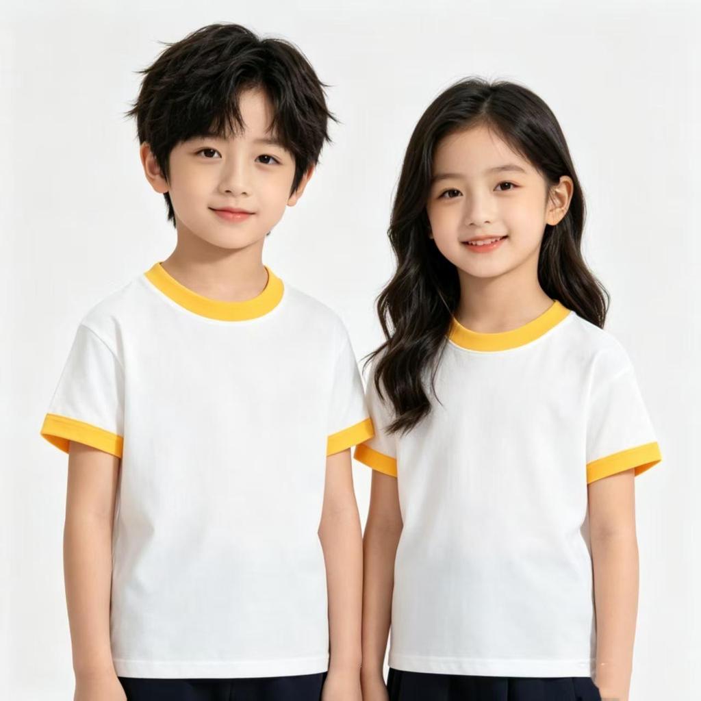 Children's Summer Color Block Short Sleeve T-shirt - Unisex Casual Fashion for Kindergarten Activities