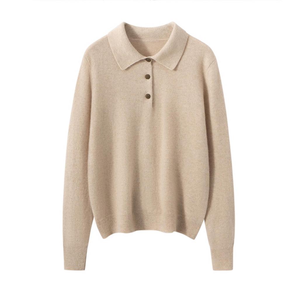 Women's 100% Cashmere Polo Neck Sweater - Autumn/Winter Versatile Loose Fit