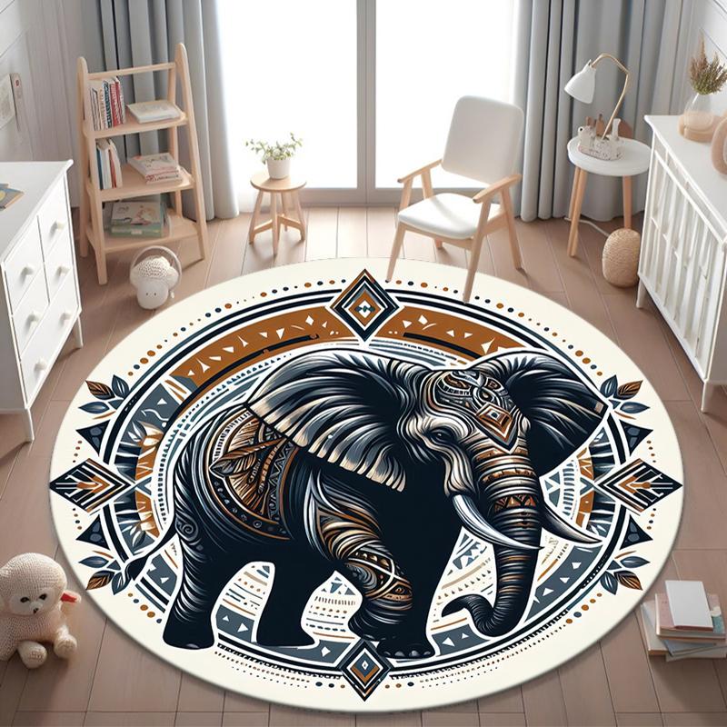 1Pc Elephant Circular Print Rug - Home Decoration Carpet For Living Room Bedroom Flooring Computer Chair Area Rug