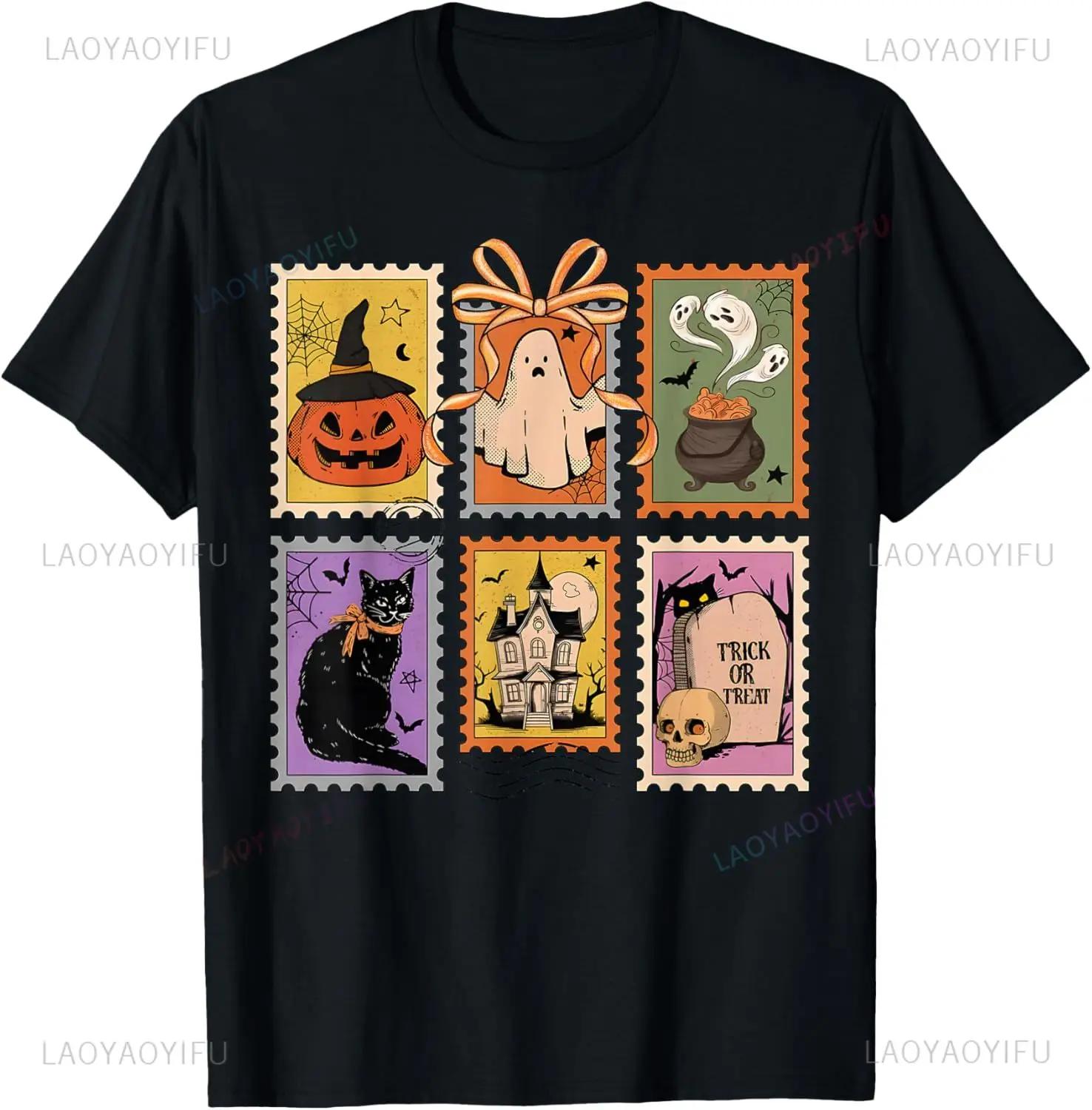 

100% pure cotton short-sleeved top with pumpkin ghost pattern print for men s Halloween: No candy, no farting 4XL