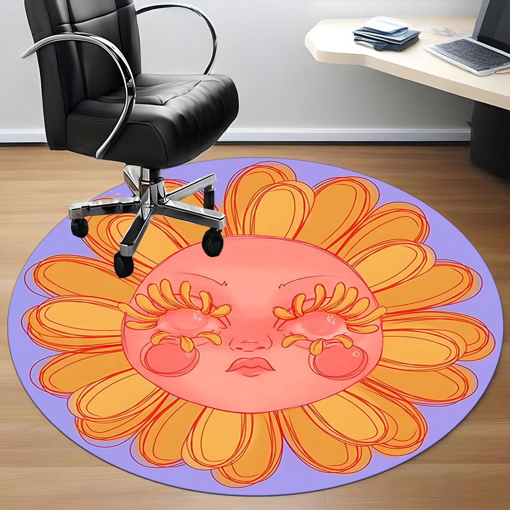 1pc Sunflower Face Chair Carpet for Office, Round Non Slip Durable Large Size Office Carpet, Suitable for Office