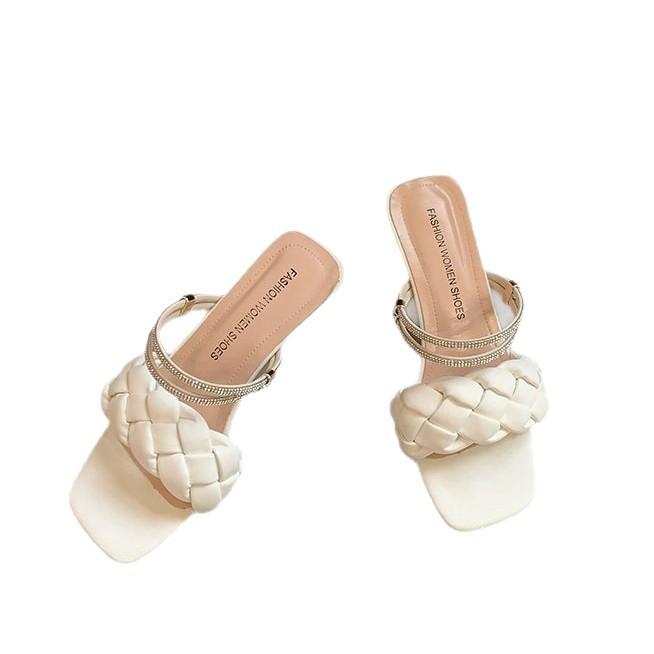 Foreign trade large size 2025 summer new fairy high-heeled sandals French versatile two wear one-word slippers outside women's shoes