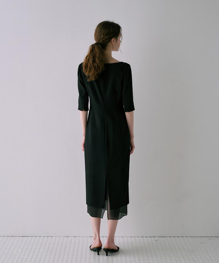Lamerei Classic Boat-Neck Dress[Lmbfspdr809]-Black