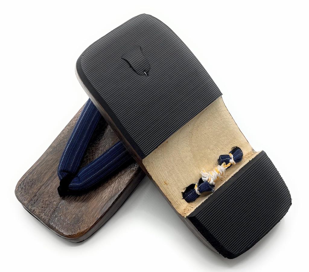 Kimono Paulownia Geta Navy Blue Striped Thong Free Size Yukata Zori Sandals Gentleman [Asakusa City] Men's (Yukata Men's)