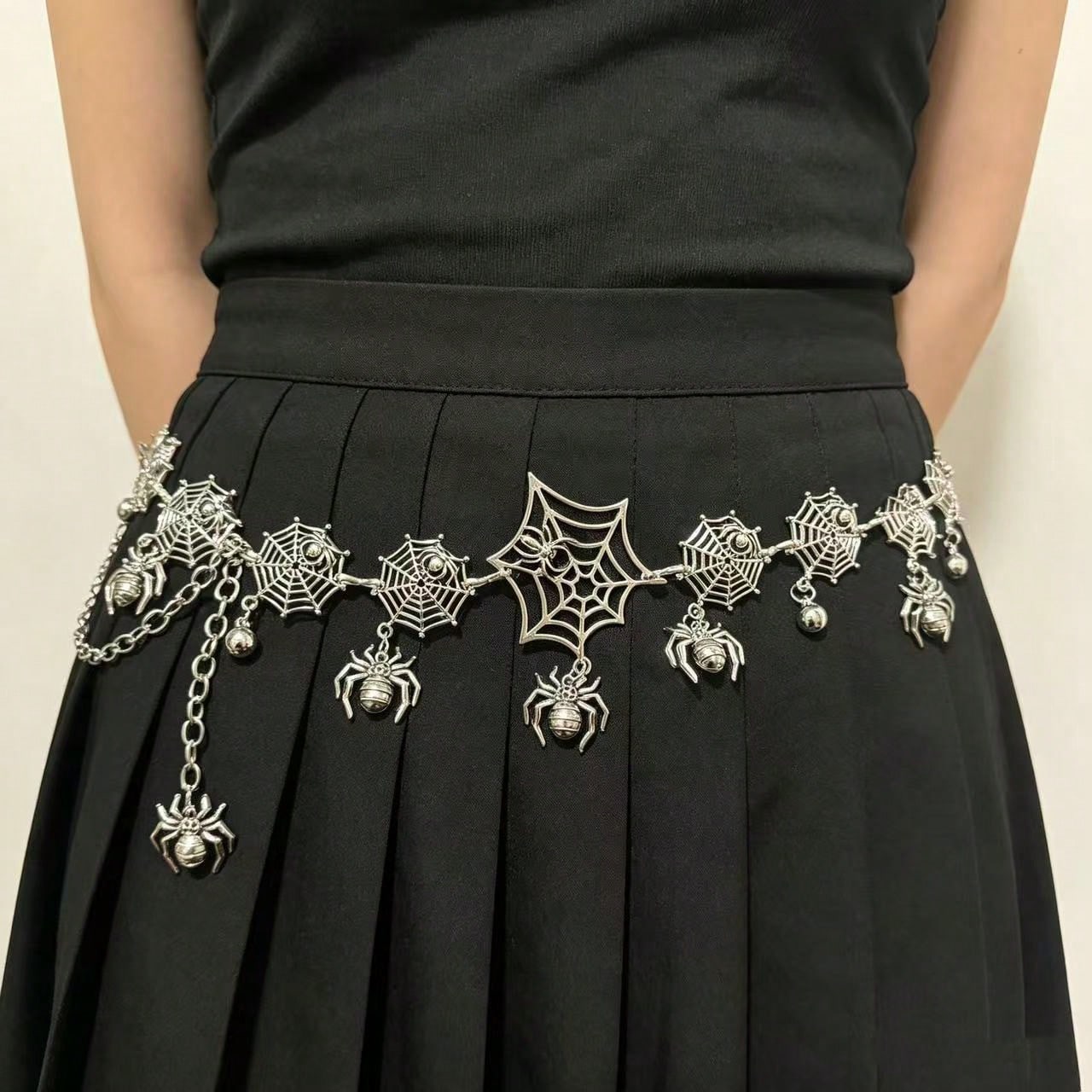 Diablo Totenkopf Spinne Hüftkette Punk Stil Faltenrock Dekorative Hüftketten Accessoires Style 4 black