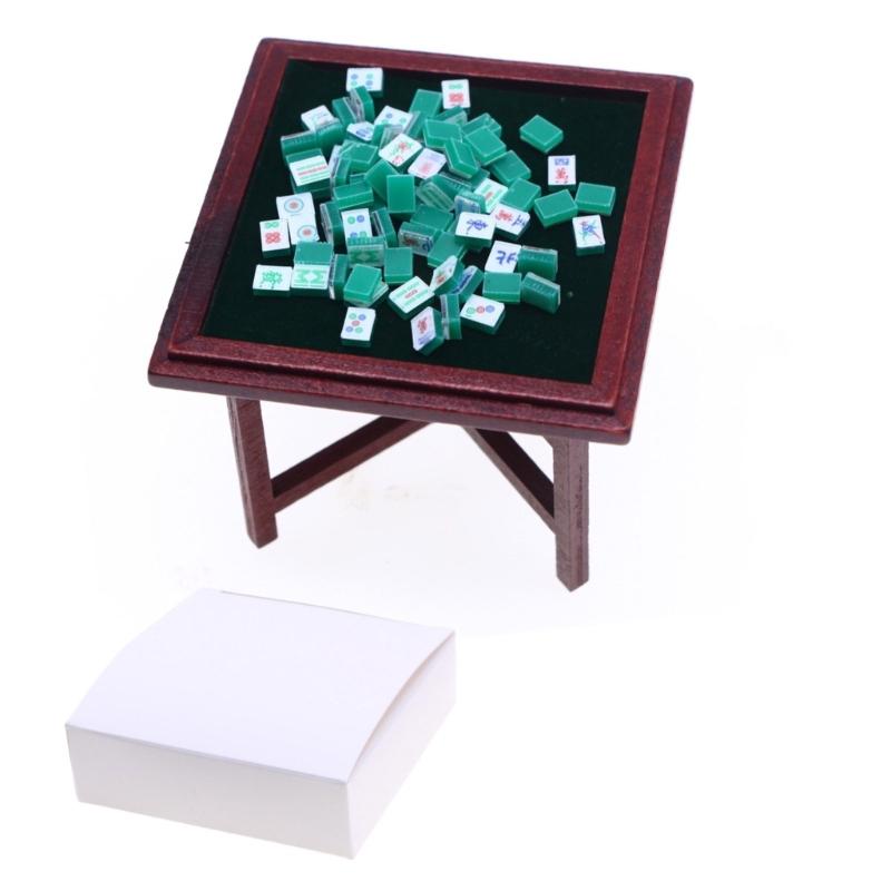 Realistic Clothes Mahjong Table Realistic Pretend Play for Kids Table and Chairs Model Toy 1:12 Doll House Accessories