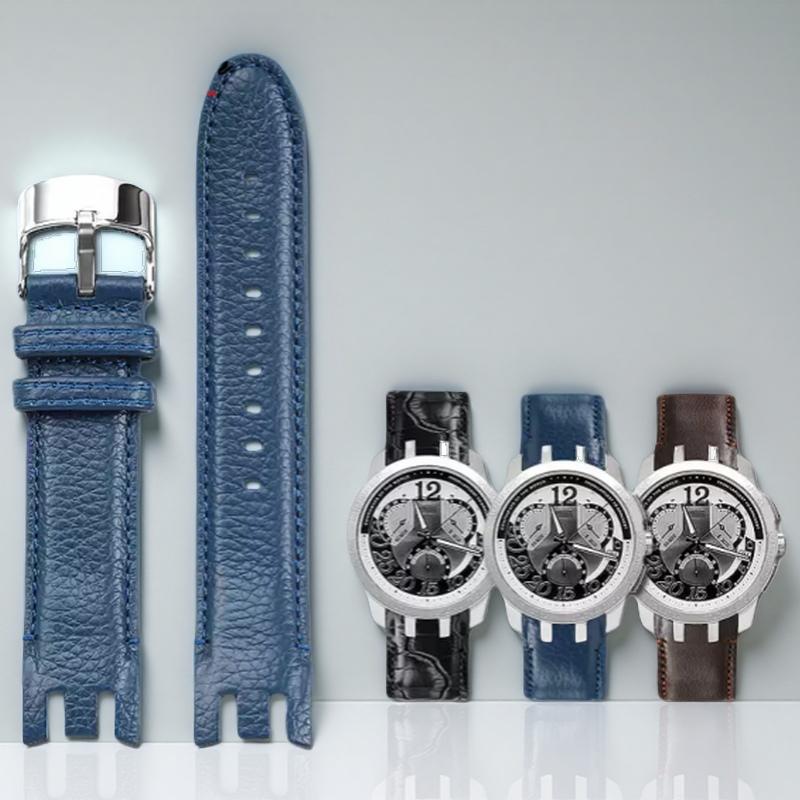 21mm For Swatch YRS Series Cow Leather Strap YRS403 412 402G Curved End Bands Watch Chain Men's Watch Band Bracelet with Tools