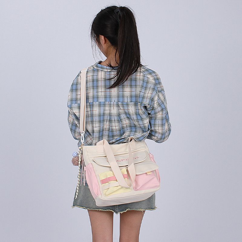 

Shoulder Bag Girls Junior High School Student Cute Good-looking Contrast Color Bag College Student Class Portable Messenger Bag Pink [Attention to send gift bag]]