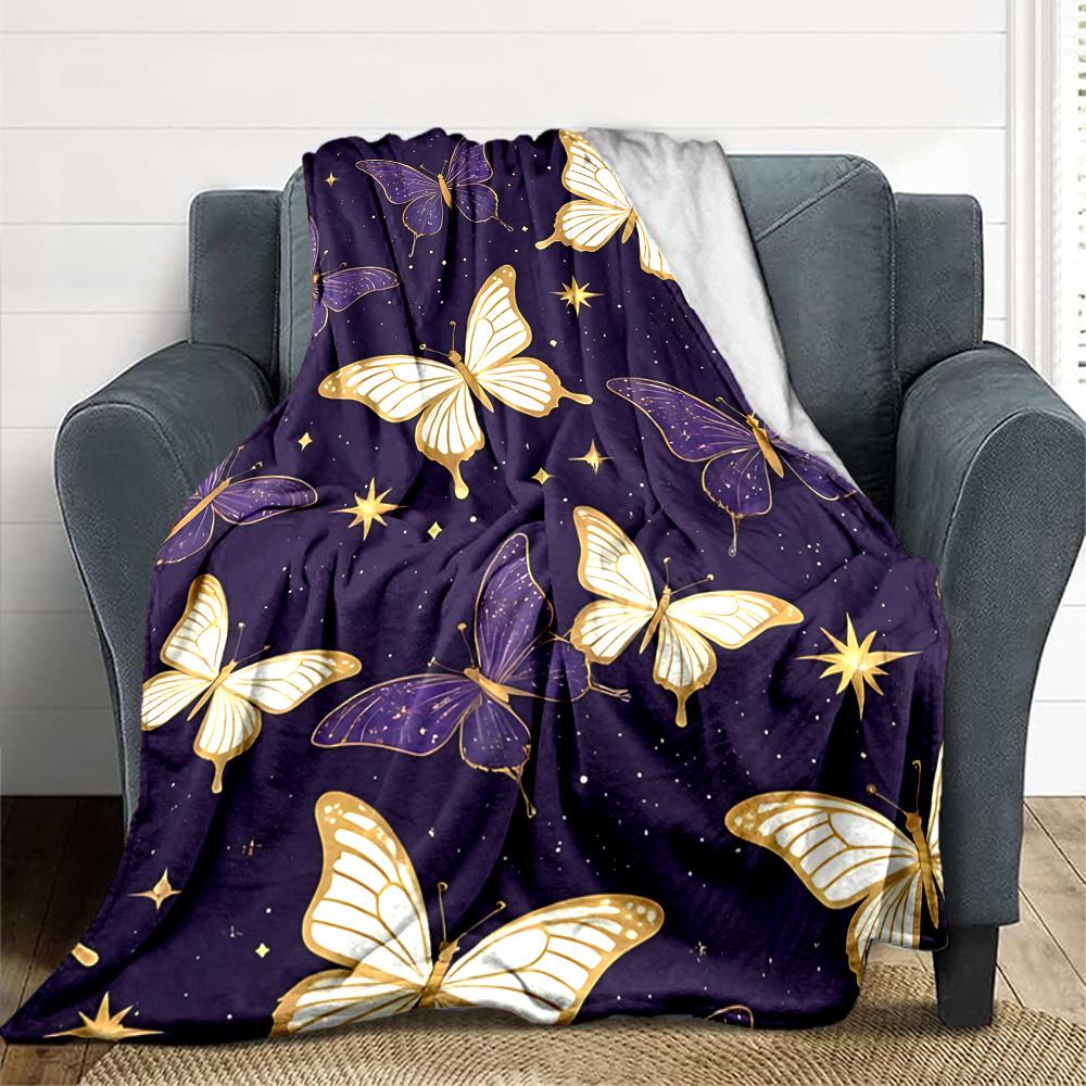 1pc Butterfly Night Lightweight Flannel Blanket, Comfortable and Warm Blanket, for Office and Camping Sofa Bed, Livingroom094