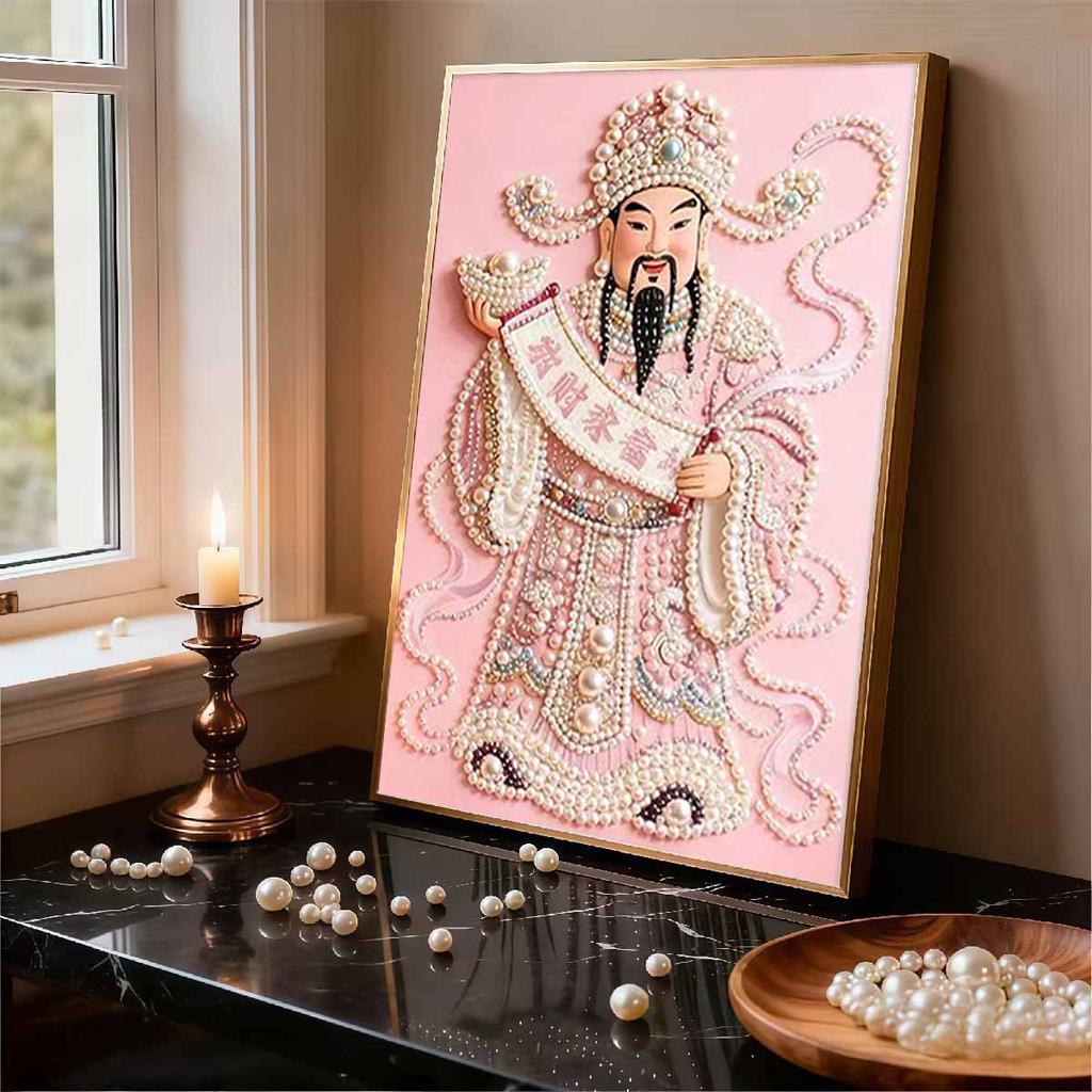 Pearl The God of Fortune DIY Diamond Art Kits 15.7x19.6inch Gem Art Diamond Painting Kits Without Frame for Adults Gift Idea Home Wall Decor