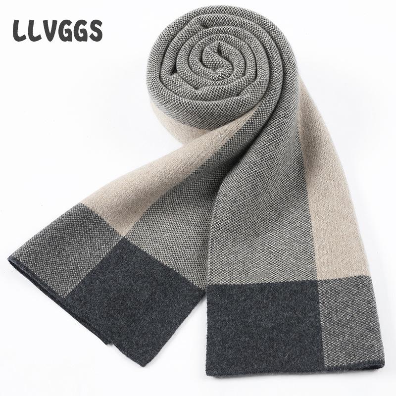 Pure cashmere men's scarf knitted plaid trendy business men's scarf knitted scarf warm plaid scarf
