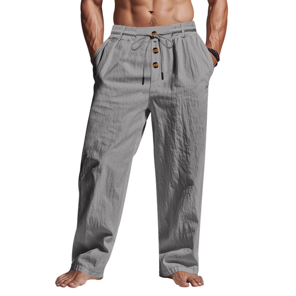 Men's Cotton-Linen Summer Straight-Leg -Color Casual Trousers