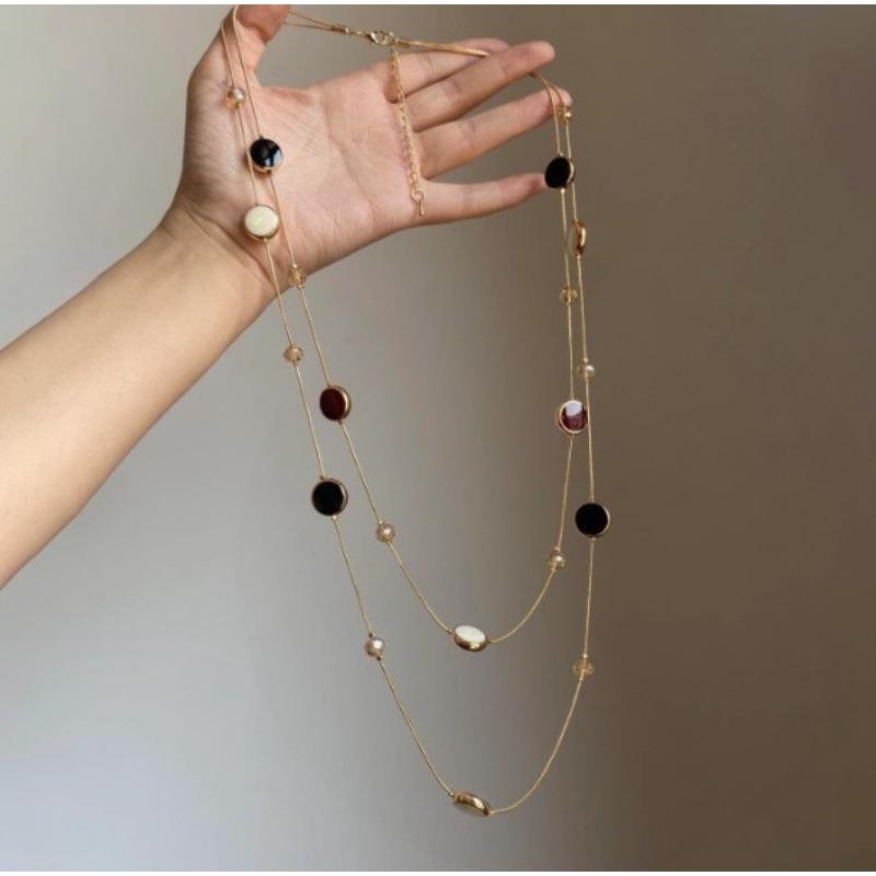 Women Maillard Style Double Layer Beaded Necklace With Water Drop Flower Pendant