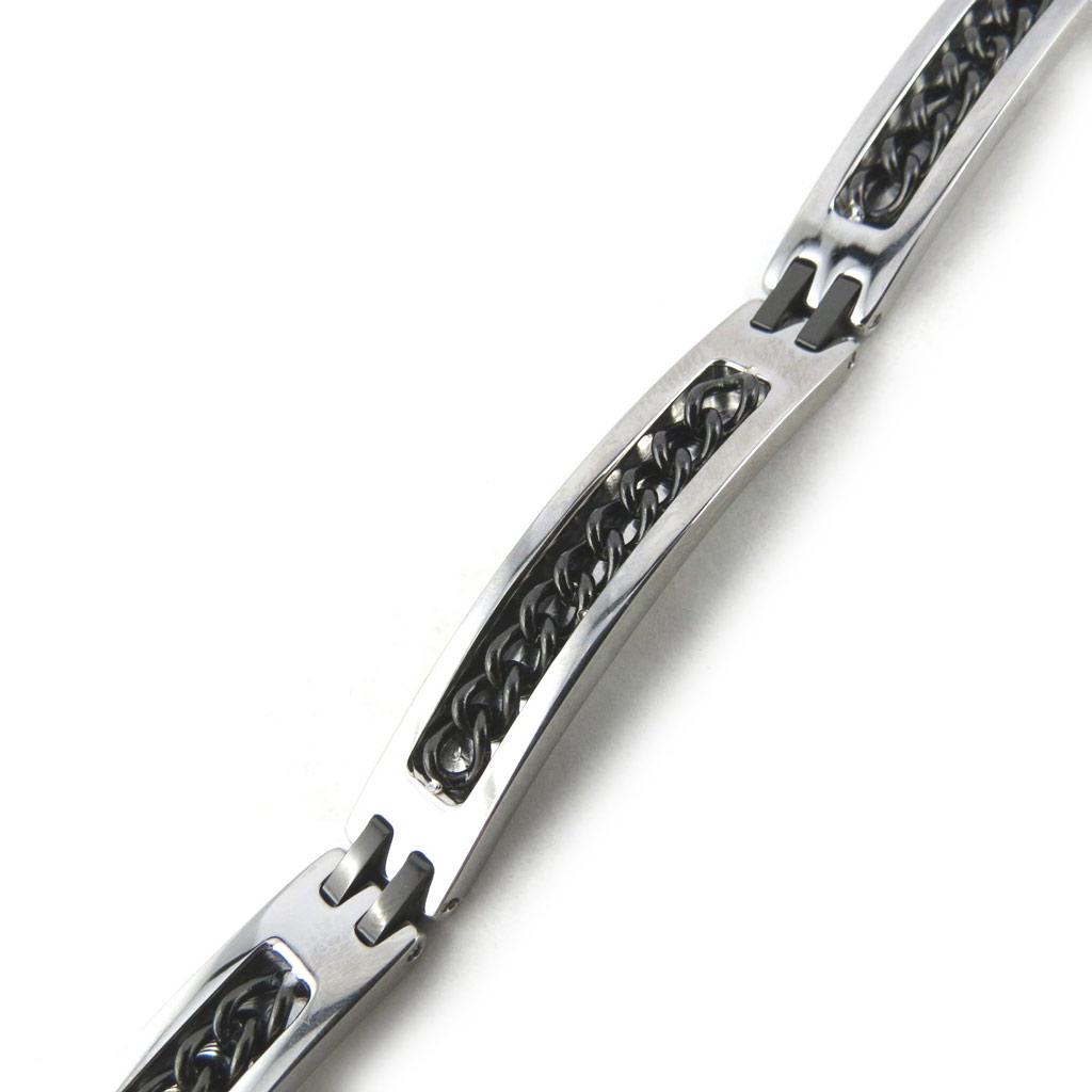 Les Trésors De Lily [M9996] - Steel Bracelet 'Peaceful' Black Silver - 21 Cm 8 Mm