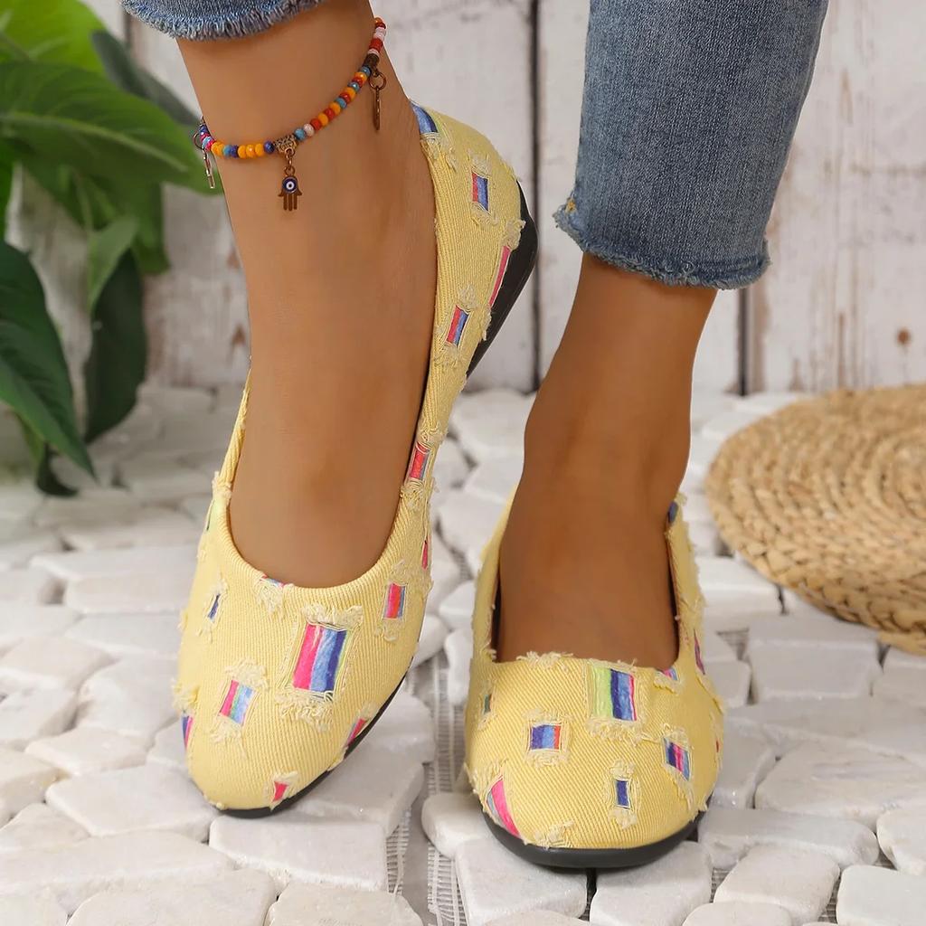 Mode Damen Leichte Slipper Lässige Ballerinas Sommer Damen Flachschuhe mit flachem Ausschnitt Weiche Loafer Neue Bequeme Sneaker Atmungsaktive Kleiderschuhe