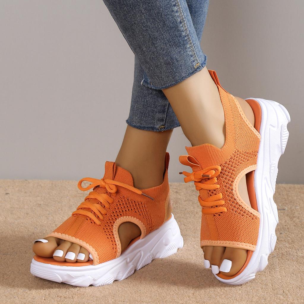 Large Size Sports Sandals Women 2023 Summer New Thick Bottom Flying Woven Soft Bottom Leisure Flat Hollow Beach Sandals