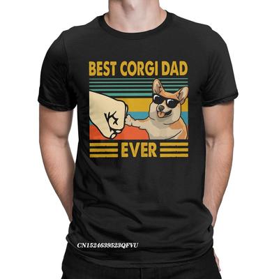 Camisetas para Hombre Mejor Papá Corgi de Todos los Tiempos Divertida Dueño de Corgi Fresca Camiseta de Algodón Perro Animal Camiseta Redonda Collar Ropa Idea de Regalo