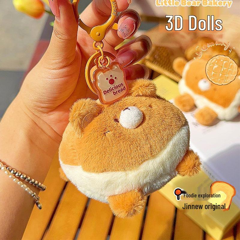 

Jinnew 3D Cute Bear Bread Keychain Pendant - Adorable Cartoon Backpack Charm Gift for Girls Little Bear Bakery