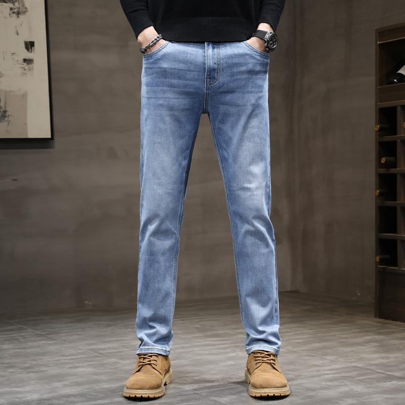 Outono e Inverno Novo Veludo/Fino Masculino High-End Jeans Slim Fit Tubo Reto Elástico Casual Versátil Tendência Marca Calças Leves de Negócios