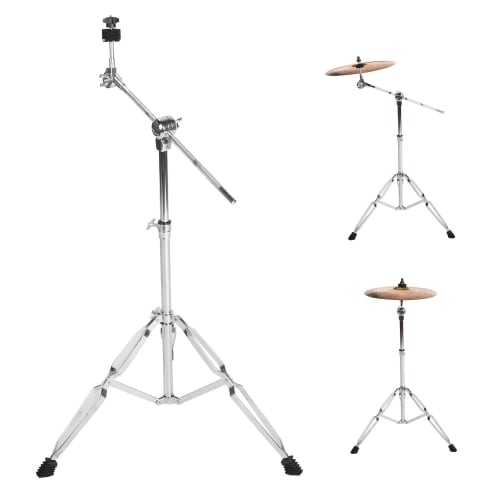 aleawol Cymbal Stand, Height Adjustable 70-120cm, High Boom and Straight Combo, Double Leg Boom, with Rubber Feet, Musical Instrument Accessory (Silve