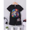 Summer New Children's Set Girls' Summer Set Short Sleeve T-shirt Boys' Shorts Crown 3D Printed Casual Round Neck Children's