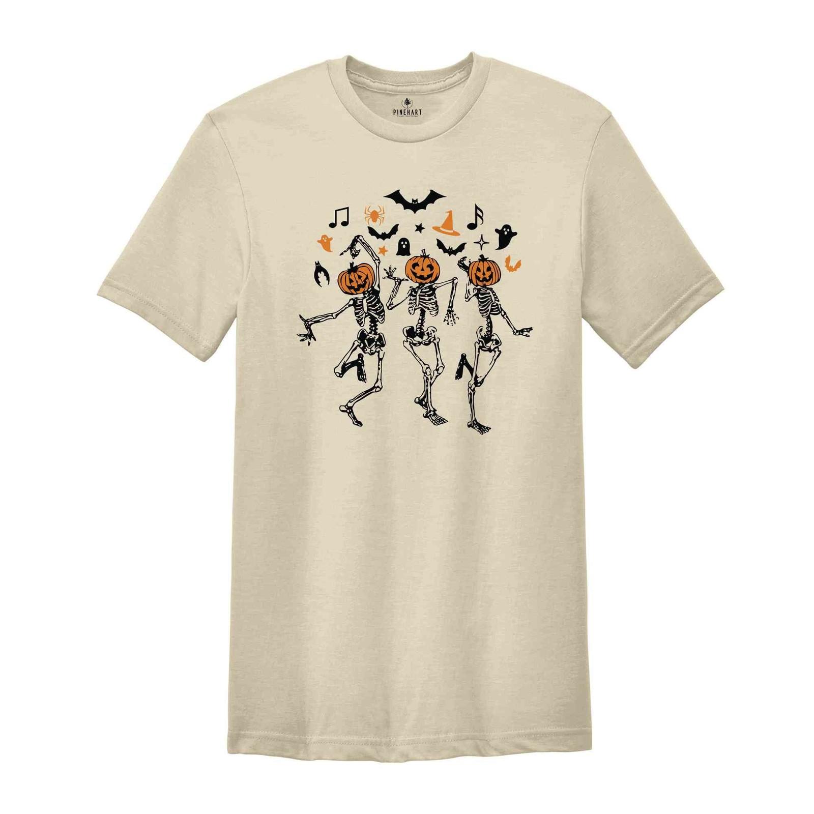 Dancing Skeleton Pumpkin T-Shirt, Retro Halloween Shirt, Halloween Shirt, Cute F S