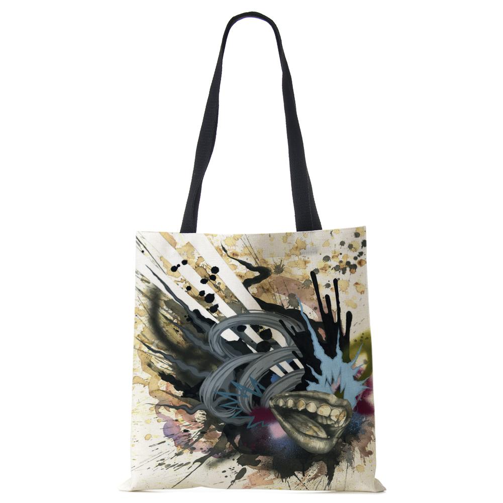 Painted Canvas Tote Shoulder Bag Women Cute Print Harajuku Casual Shopping Handbag Reusable Large Capacity Beach Bag