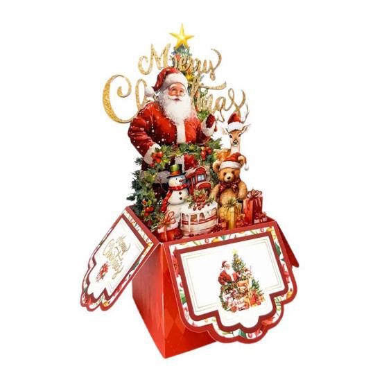 

Christmas Pop Up Card 3D Folding Greeting Cards Funny Santa Snowman Bear Holiday Gift Card for Xmas Party Favors 1pc