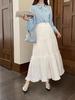 Women's Sweet Lace Patchwork Bow Ruffle Midi Skirt, Spring 2025